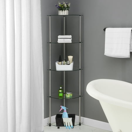 Convenience Concepts Designs2Go Classic Glass 5 Tier Corner Tower, Glass & Chrome