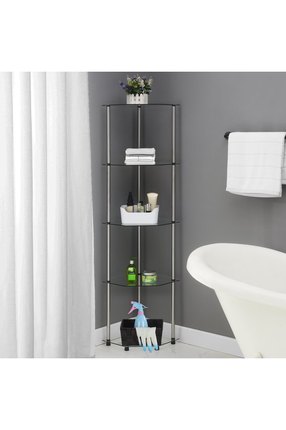 Designs2Go Classic Glass 5 Tier Corner Tower, Glass & Chrome