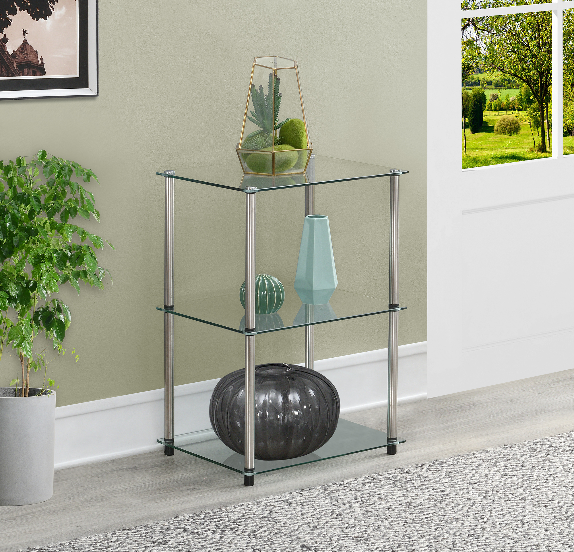 Convenience Concepts Designs2Go Classic Glass Tall Tier End Table, Glass 