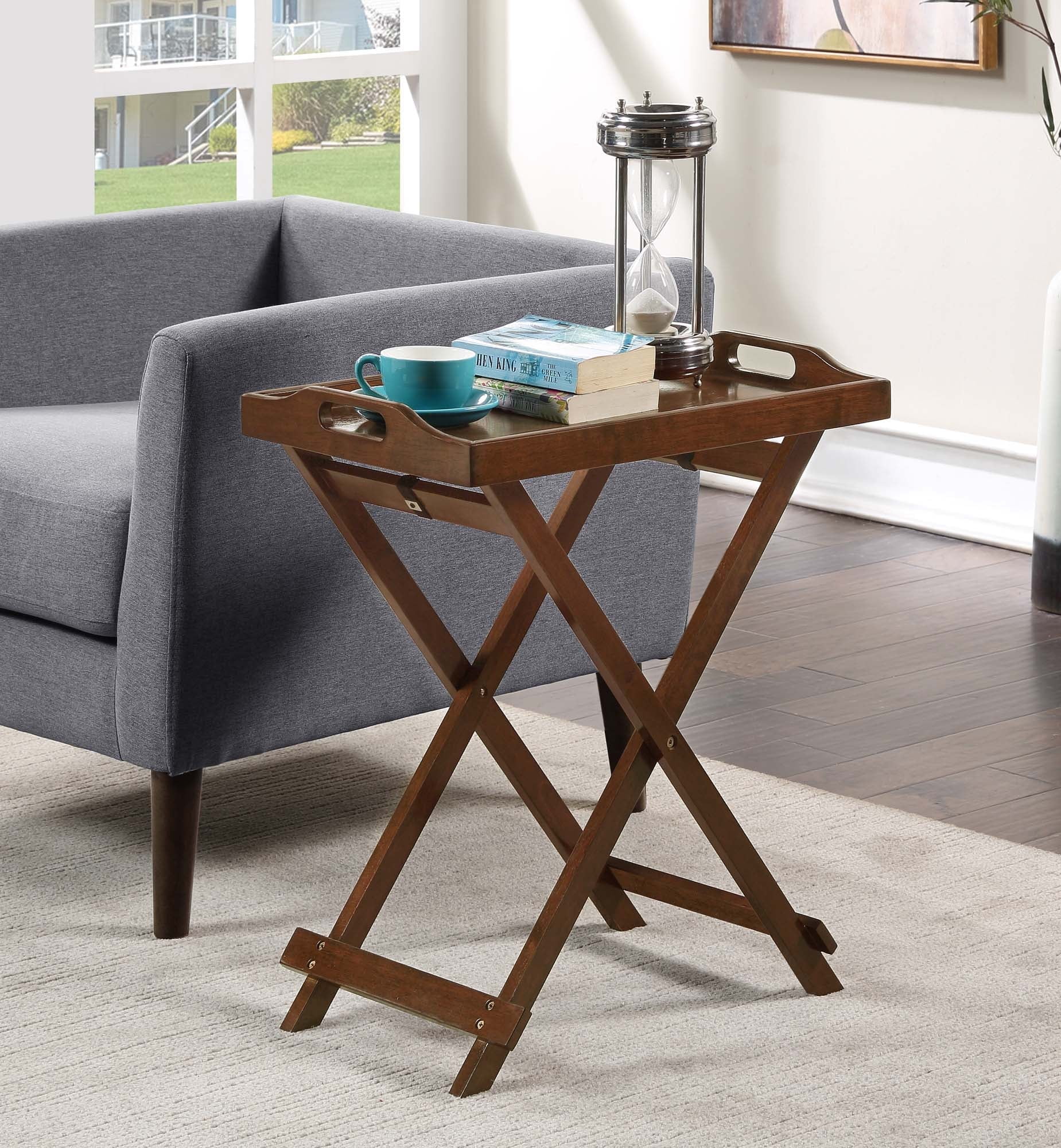 Espresso Wood Folding Tray Table with Handles