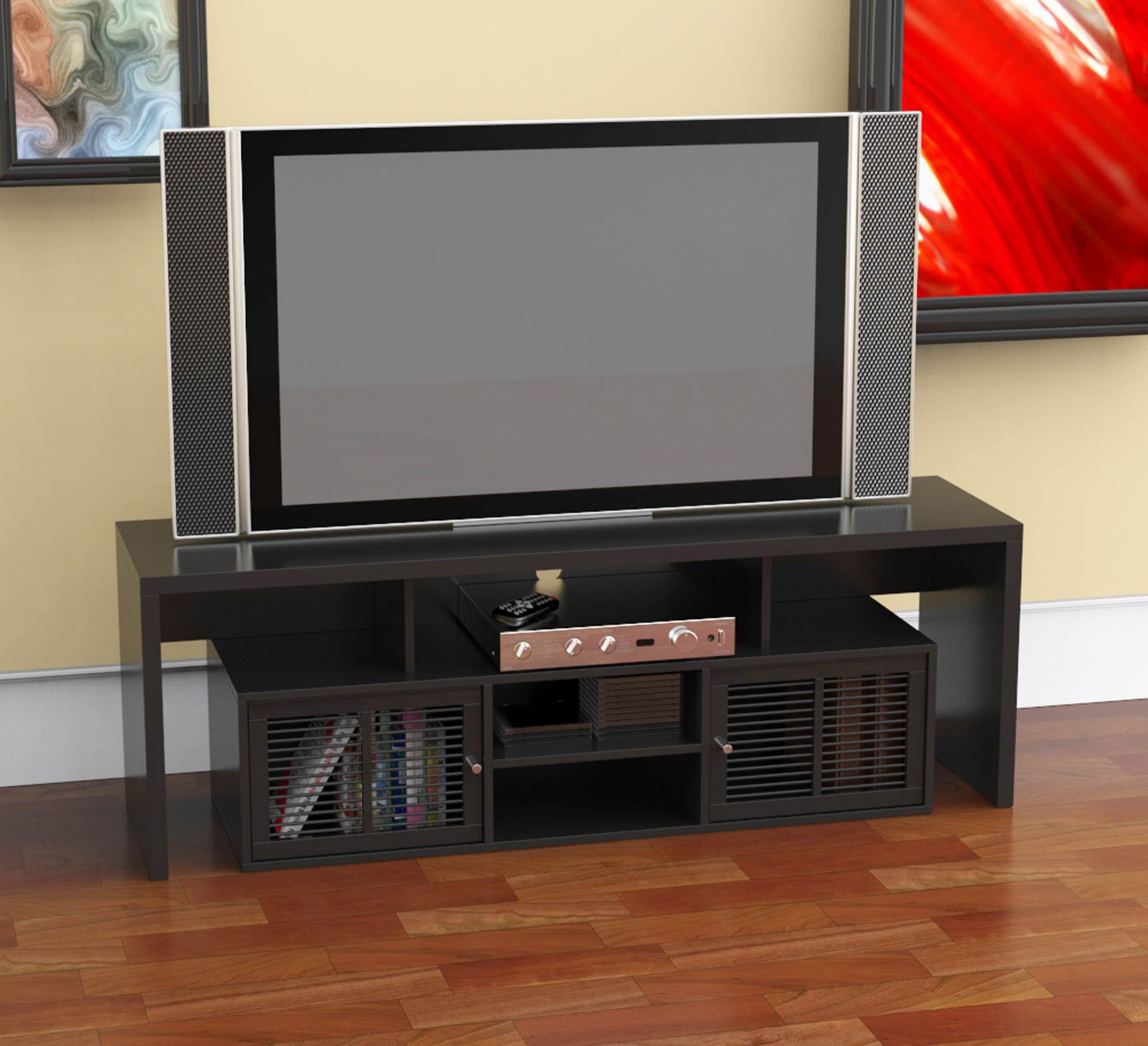 Lexington 60" Modern Retro Black TV Stand with Spindle Cabinet Doors