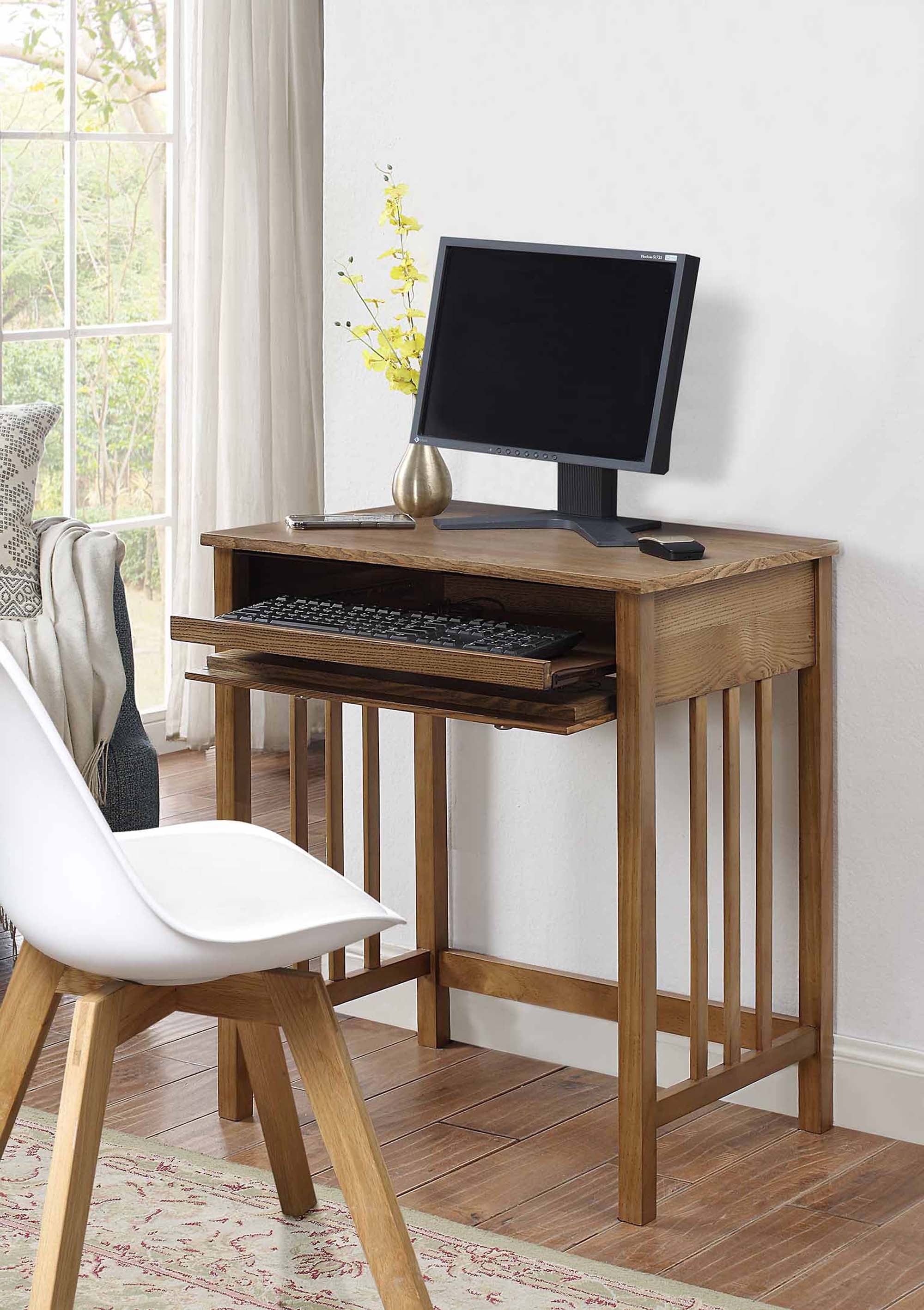 Espresso Solid Ash Veneer 26" Computer Desk with Keyboard Tray and Drawer
