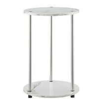 Convenience Concepts Designs2Go No Tools 2 Tier Round End Table, White Marble/Chrome