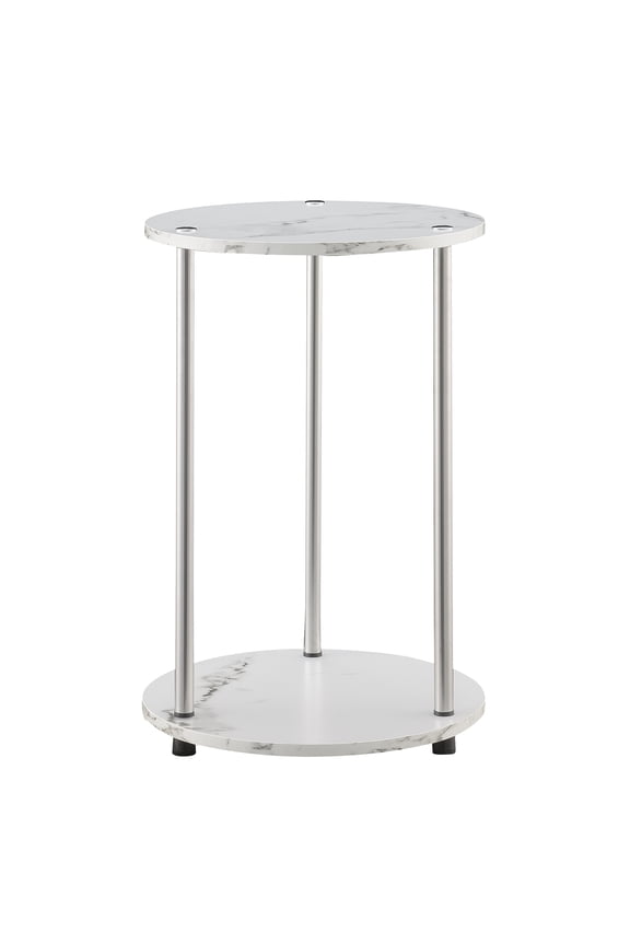 Designs2Go No Tools 2 Tier Round End Table, White Marble/Chrome