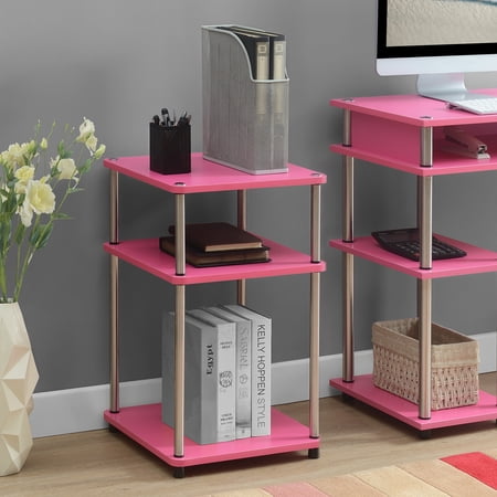 Convenience Concepts Designs2Go No Tools 3 Tier End Table, Pink/Chrome