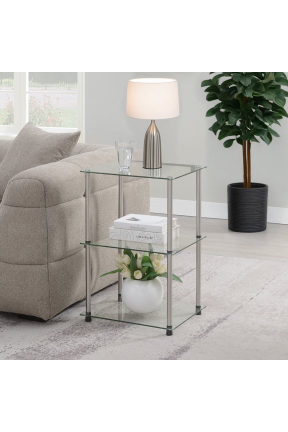 Designs2Go Classic Glass Tall 3 Tier End Table, Clear Glass