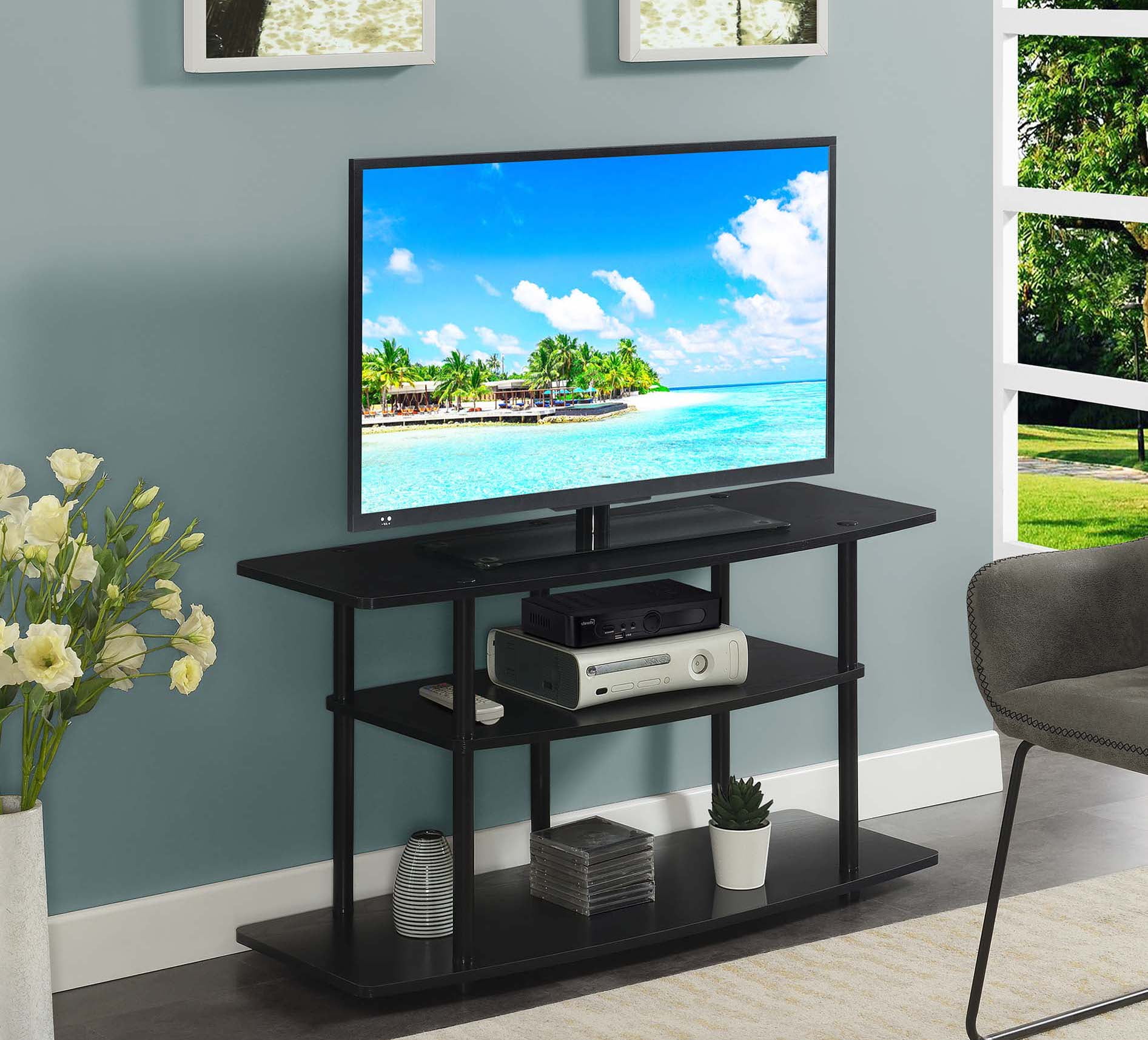 Convenience Concepts Designs2Go No Tools 3 Tier Wide TV Stand for TVs up to 46", Black/Black