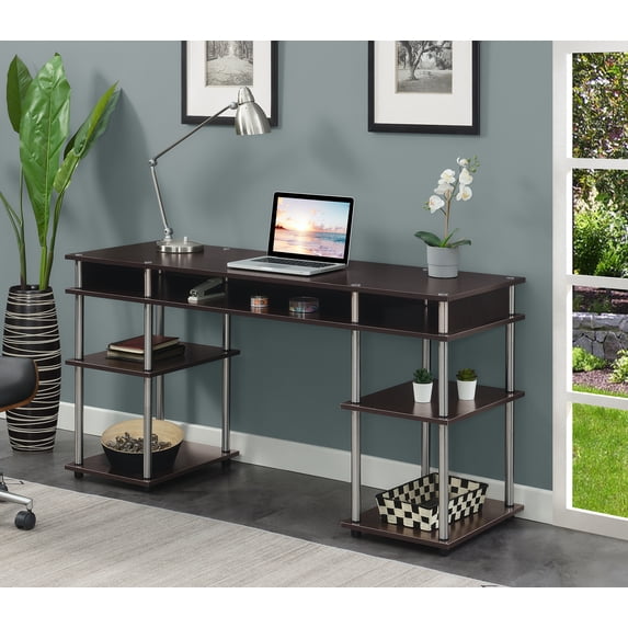 Convenience Concepts Designs2Go No Tools 60" Deluxe Student Desk with Shelves, Espresso, All Ages