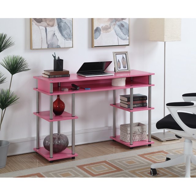 Convenience Concepts Designs2Go No Tools Student Desk, Pink/Silver Poles