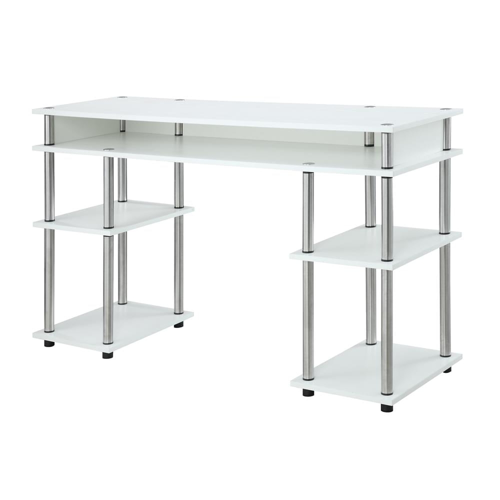 Modern White Particleboard Student Desk with Stainless Steel Legs