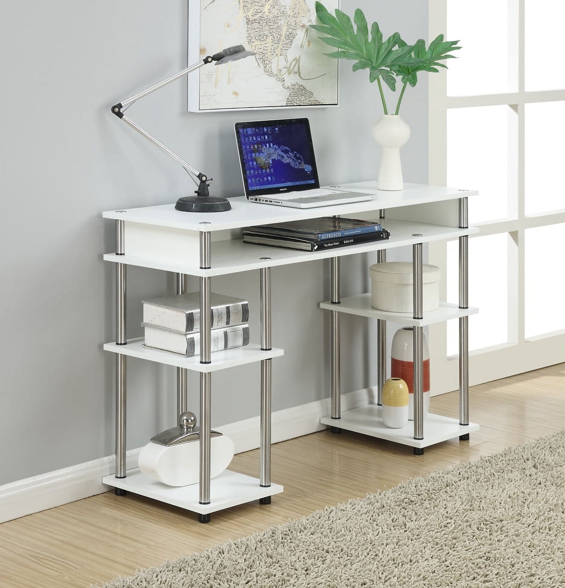 Modern White Particleboard Student Desk with Stainless Steel Legs