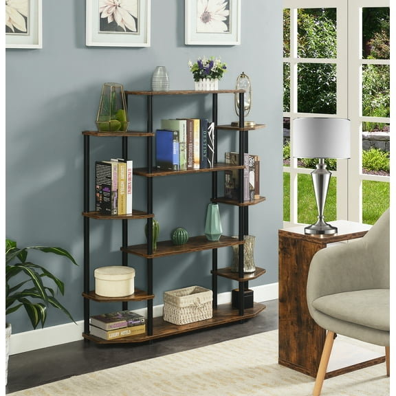 Convenience Concepts Designs2Go No Tools Wall Unit Bookshelf, Barnwood/Black Poles, All Ages