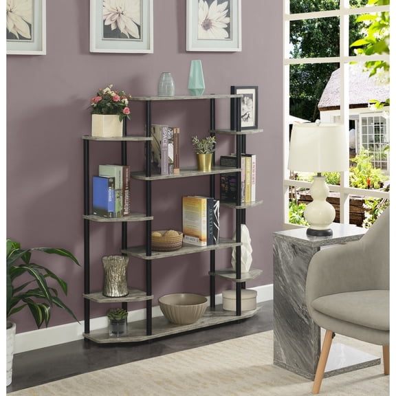 Convenience Concepts Designs2Go No Tools Wall Unit Bookshelf, Faux Birch/Black Poles