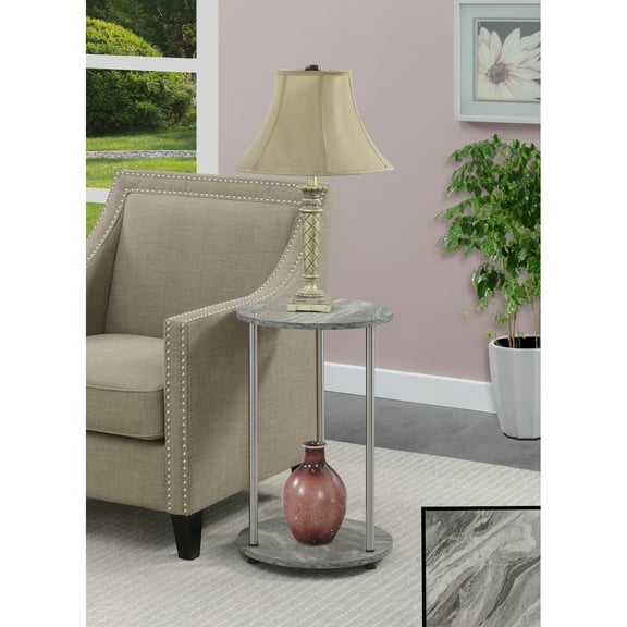 Convenience Concepts Designs2Go No-Tools Two-Tier Round End Table in Gray Wood