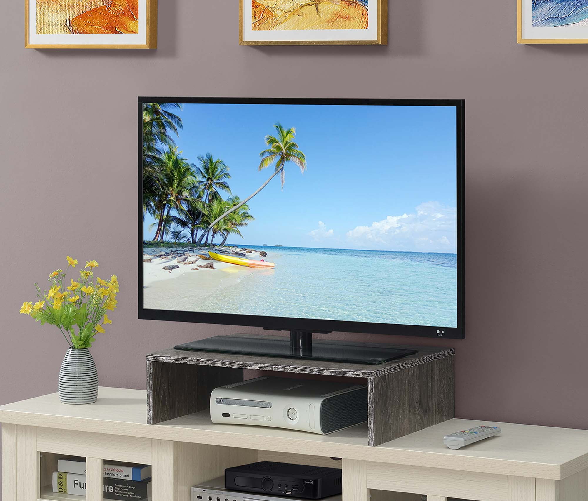 Weathered Gray Compact TV/Monitor Riser with Underneath Storage