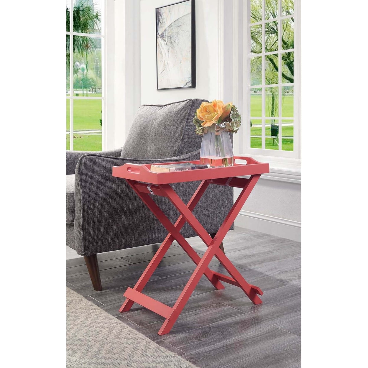 Coral Bliss 22" Foldable Tray Table with Solid Wood Legs