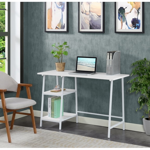 Convenience Concepts Designs2Go 29.25 in. Trestle Wood Metal Desk with Removable Shelves, White/White, All Ages