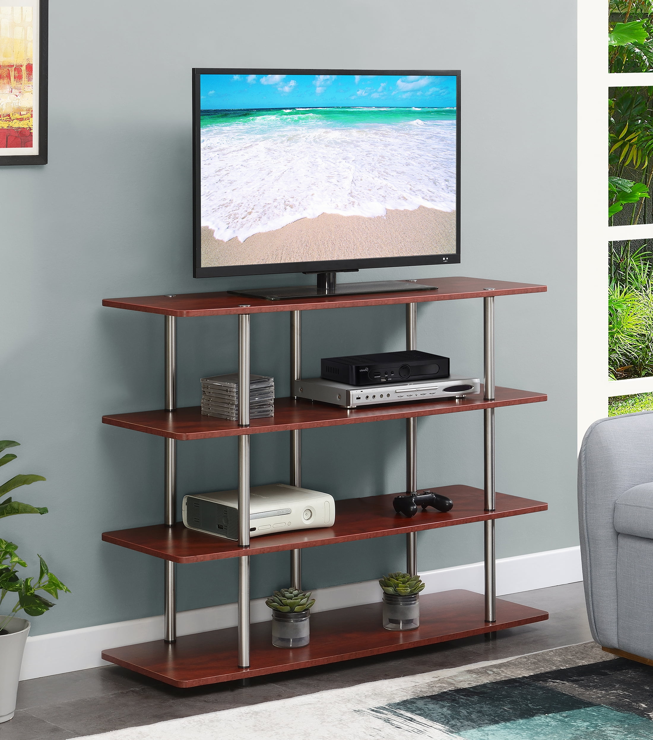 Convenience Concepts Designs2Go XL Highboy 4 Tier TV Stand, Cherry
