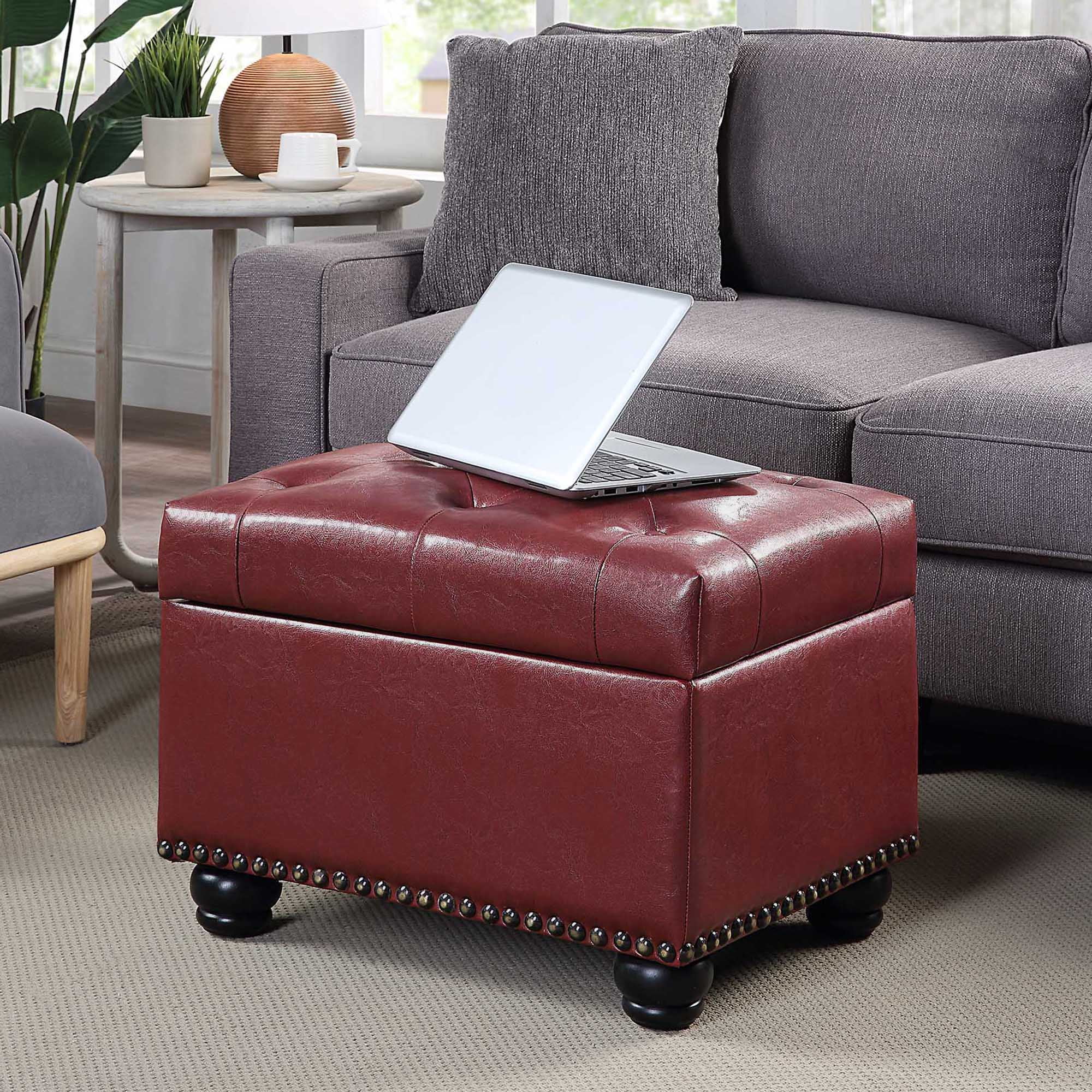 Burgundy ottoman with storage deals