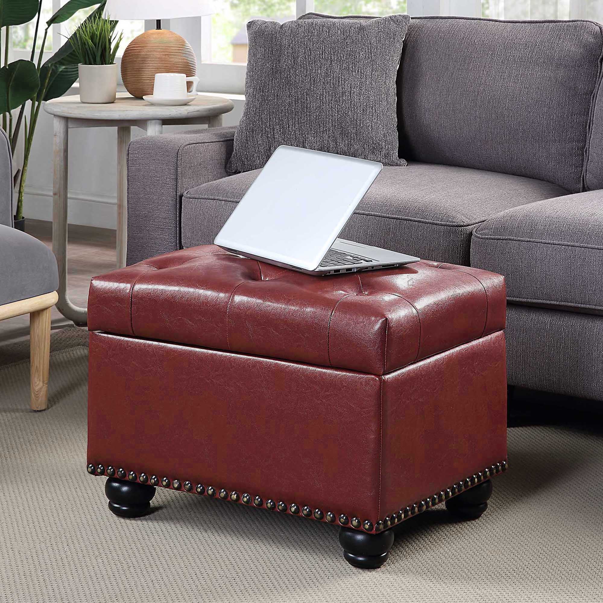 Convenience Concepts Designs4Comfort 5th Avenue Storage Ottoman Burgundy Faux Leather
