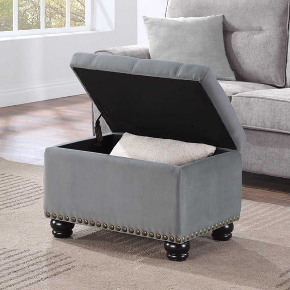 Convenience Concepts Designs4Comfort 5th Avenue Storage Ottoman, Gray Velvet