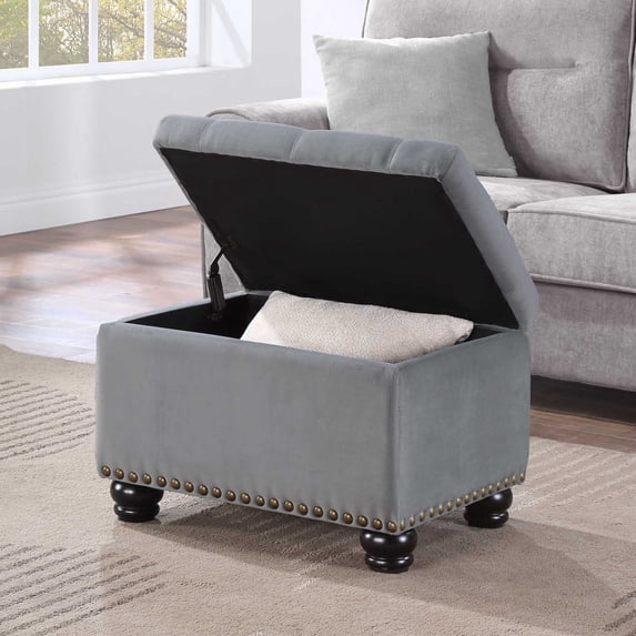 Convenience Concepts Designs4Comfort 5th Avenue Storage Ottoman, Gray Velvet