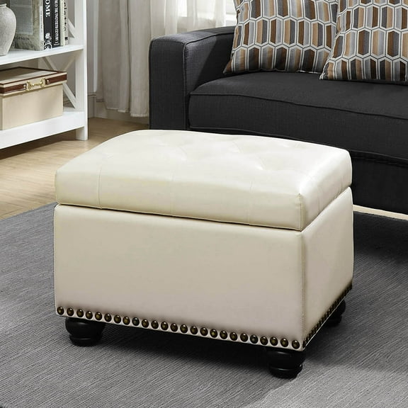 Convenience Concepts Designs4Comfort 5th Avenue Storage Ottoman, Ivory Faux Leather