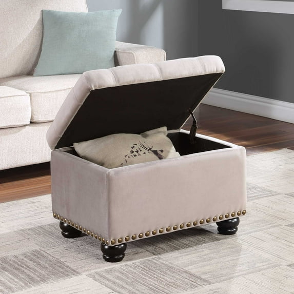 Convenience Concepts Designs4Comfort 5th Avenue Storage Ottoman, Light Taupe Velvet