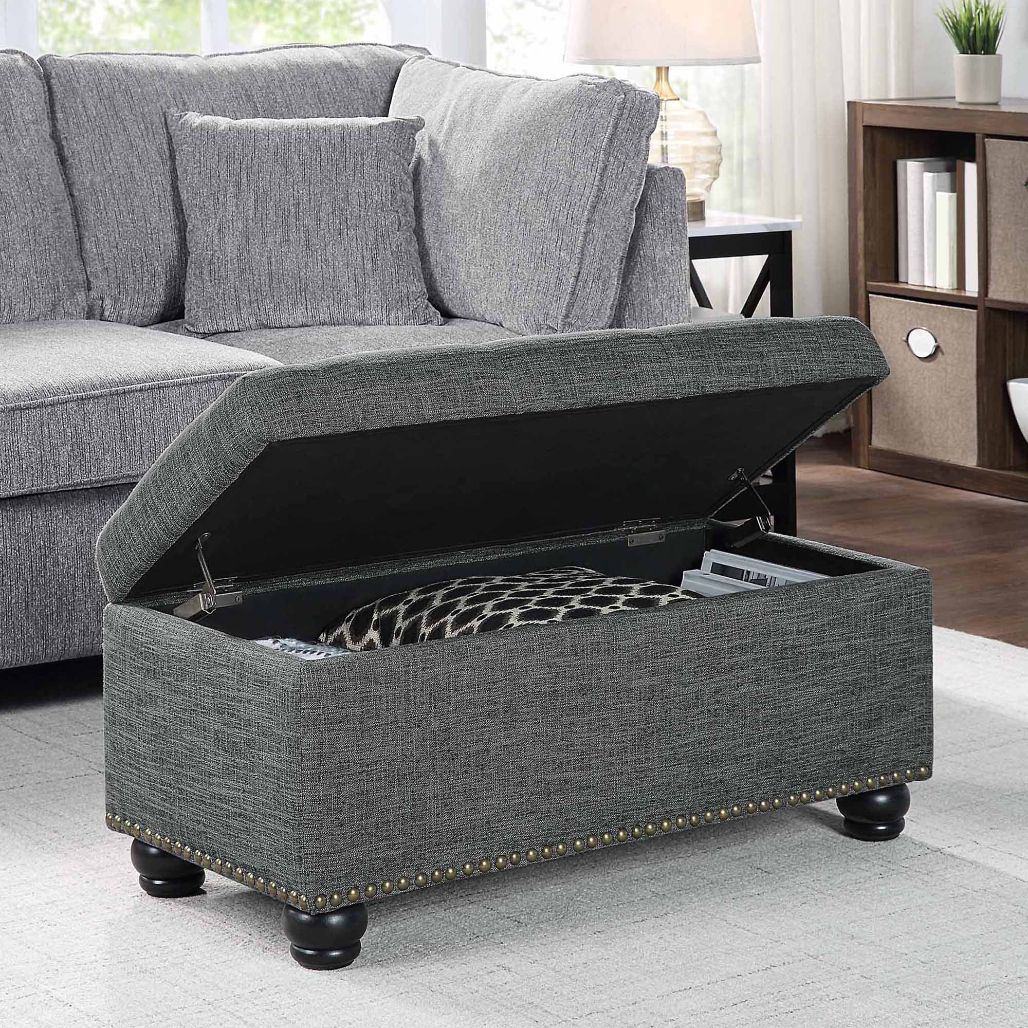 Charcoal gray storage ottoman discount