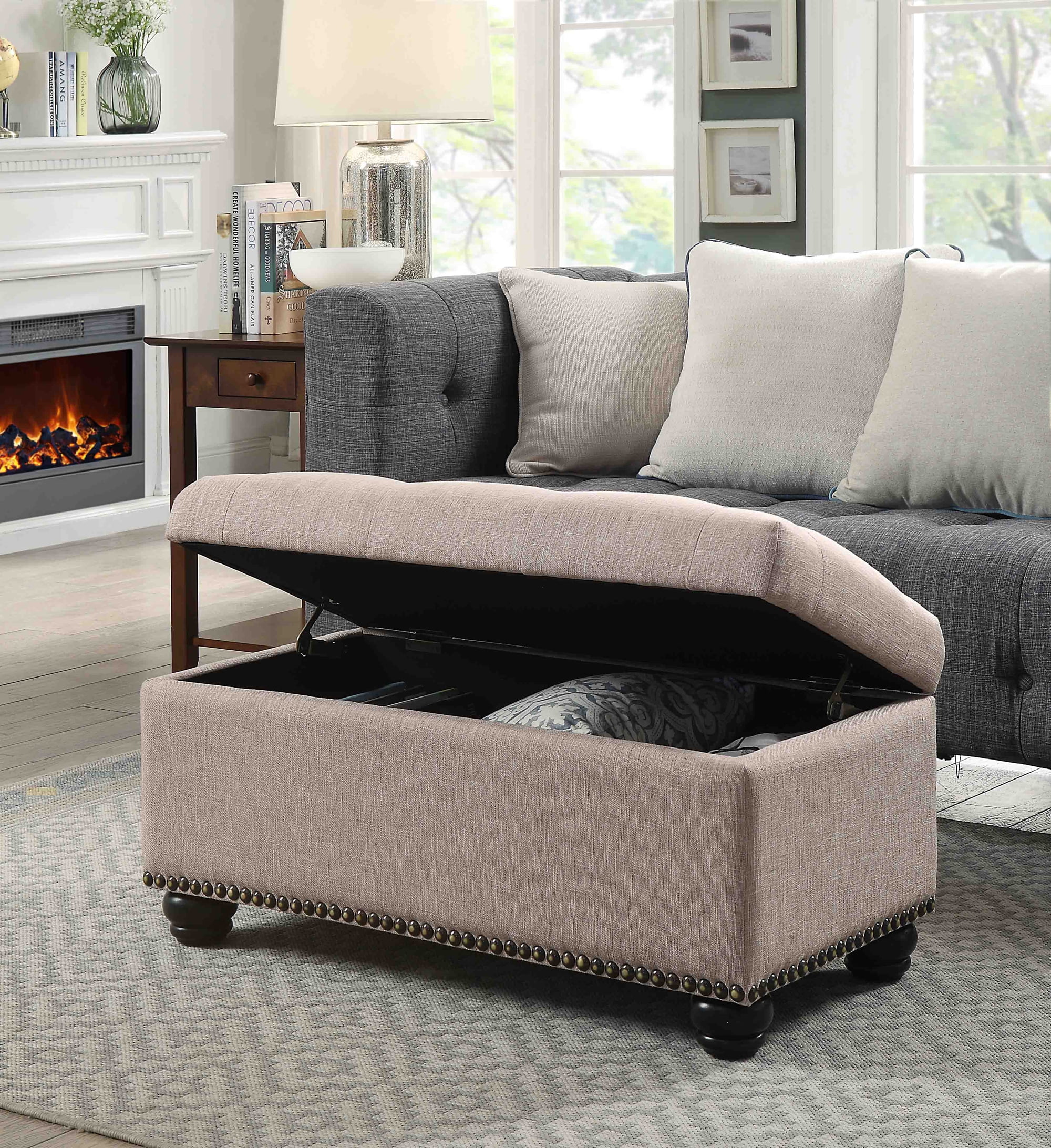 Landen lift top upholstered on sale storage ottoman coffee table