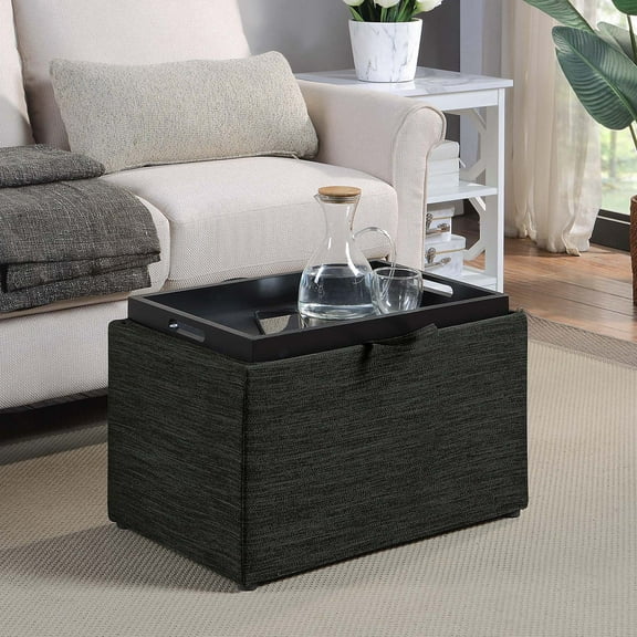 Convenience Concepts Designs4Comfort Accent Storage Ottoman with Reversible Tray, Dark Charcoal Gray Fabric