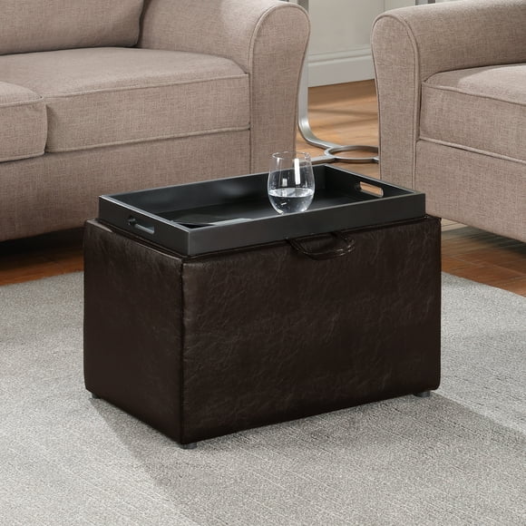 Convenience Concepts Designs4Comfort Accent Storage Ottoman with Reversible Tray, Espresso Faux Leather