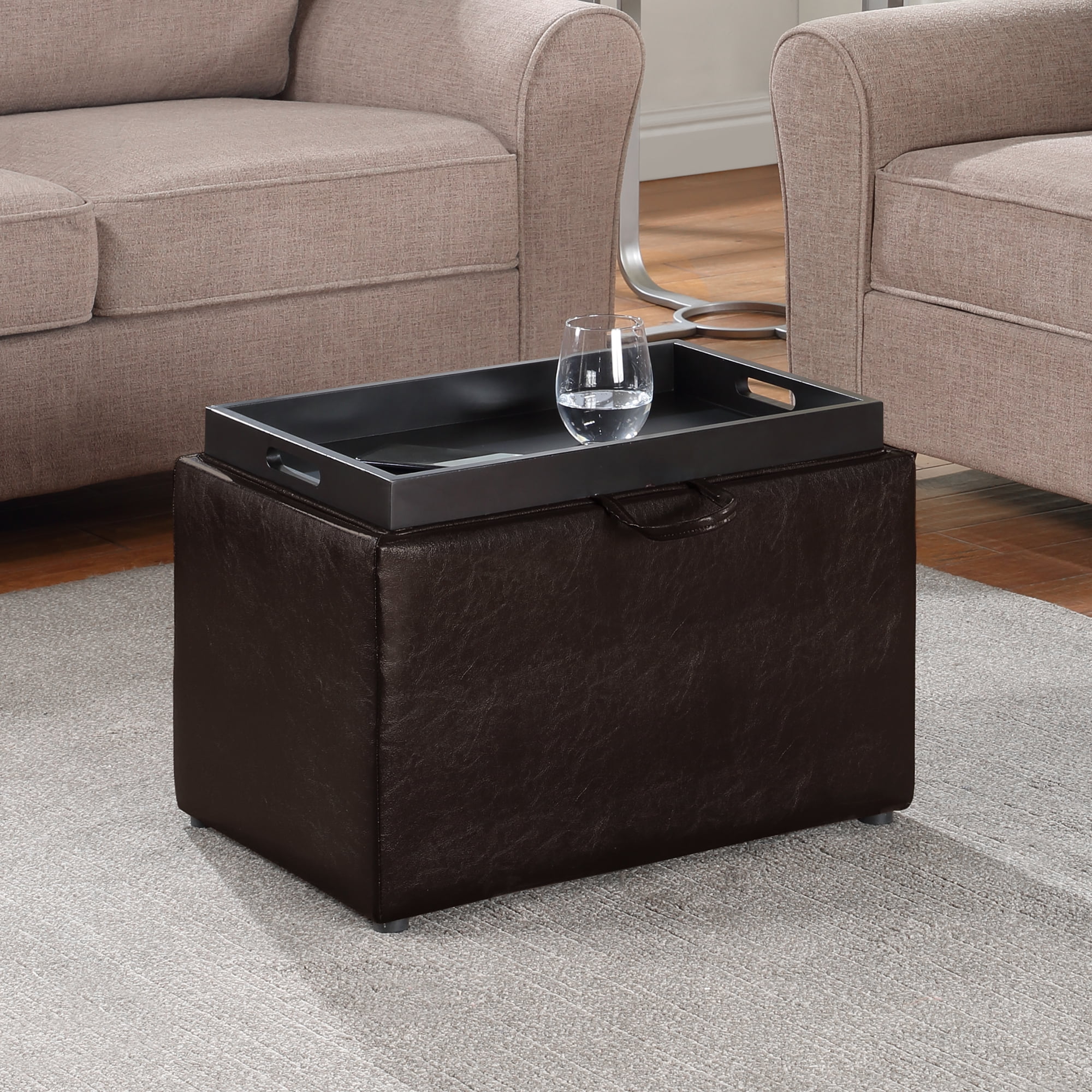 Convenience Concepts Designs4Comfort Accent Storage Ottoman with Reversible Tray, Espresso Faux Leather - image 1 of 8