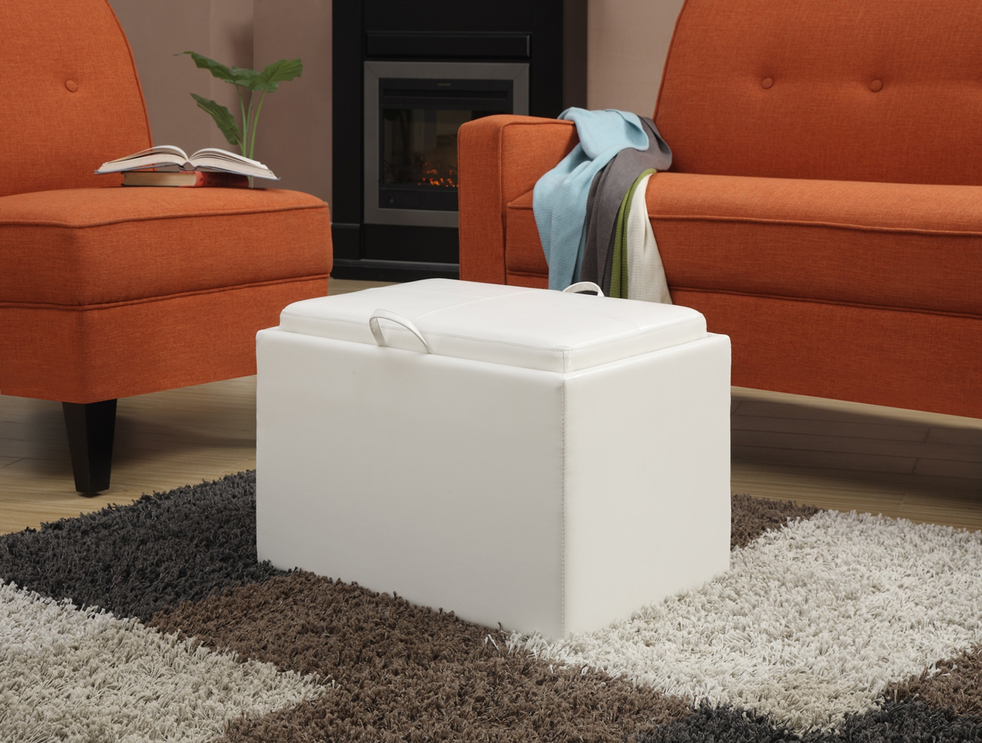 Convenience Concepts Designs4Comfort Accent Storage Ottoman with Reversible Tray, Ivory Faux Leather - image 1 of 5