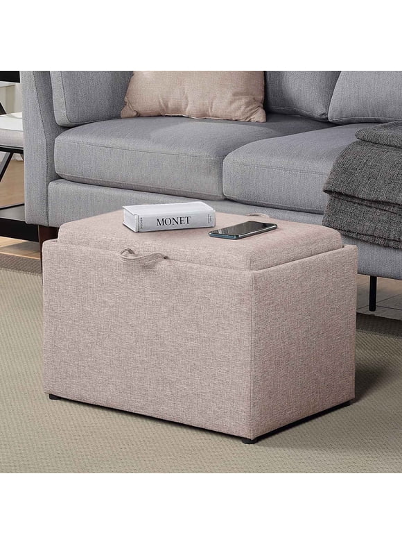 Convenience Concepts Designs4Comfort Accent Storage Ottoman with Reversible Tray, Tan Fabric