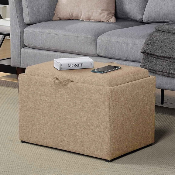 Convenience Concepts Designs4Comfort Accent Storage Ottoman with Reversible Tray, Tan Fabric