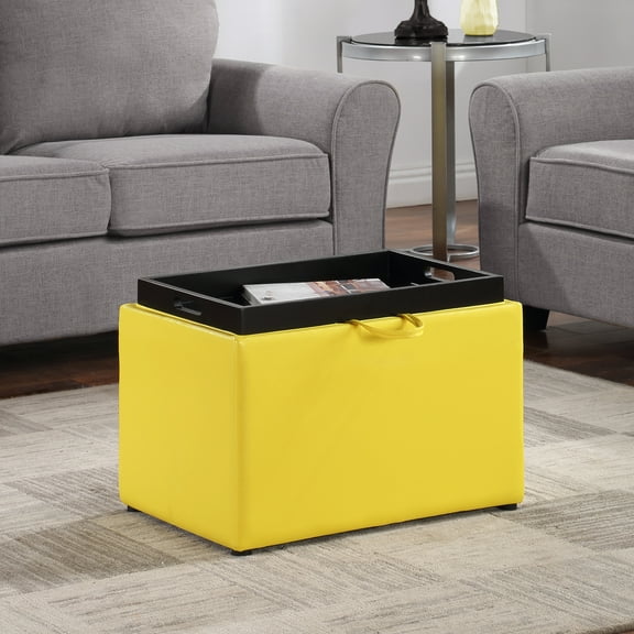 Convenience Concepts Designs4Comfort Accent Storage Ottoman with Reversible Tray, Yellow Faux Leather