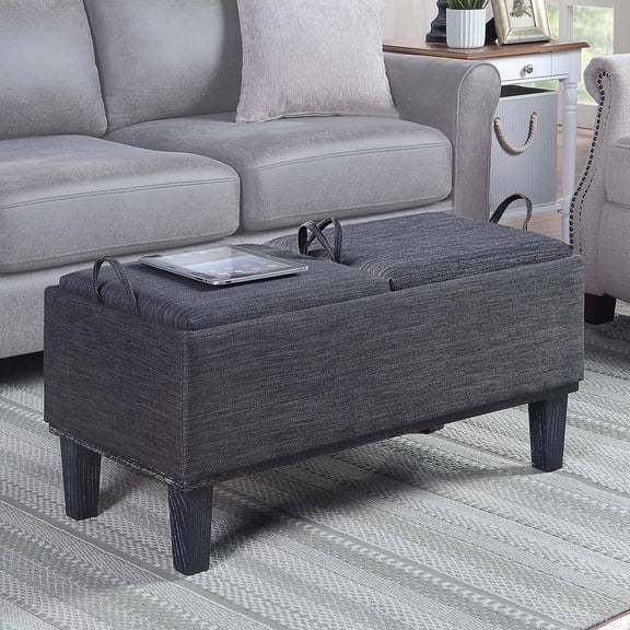 Convenience Concepts Designs4Comfort Brentwood Storage Ottoman with Reversible Trays, Dark Charcoal Gray Fabric