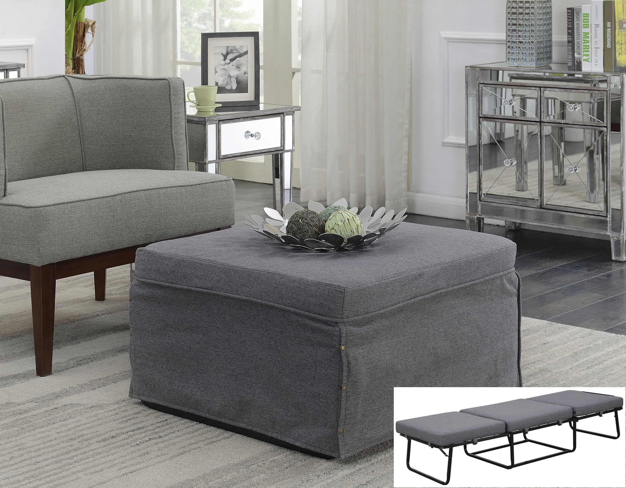 Convenience Concepts Folding Bed Ottoman, Grey