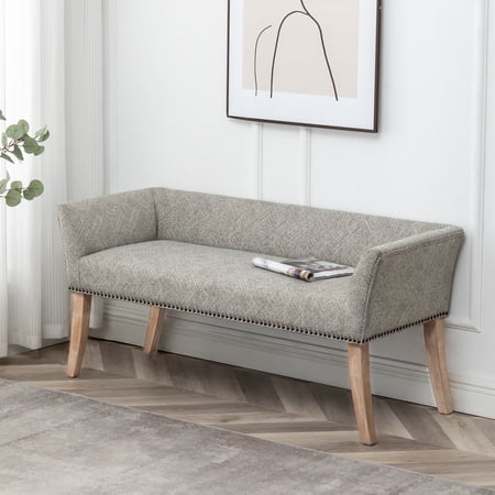 Convenience Concepts Designs4Comfort Gabriella Jacquard Bench Ottoman, Geometric Maze Fabric/Weathered White