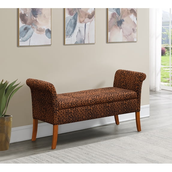 Convenience Concepts Designs4Comfort Garbo Storage Bench, Forest Leopard Print Fabric