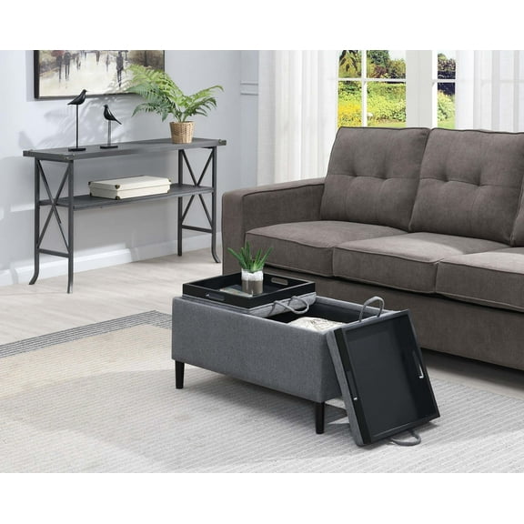 Convenience Concepts Designs4Comfort Magnolia Storage Ottoman w/ Reversible Trays, Soft Gray Fabric
