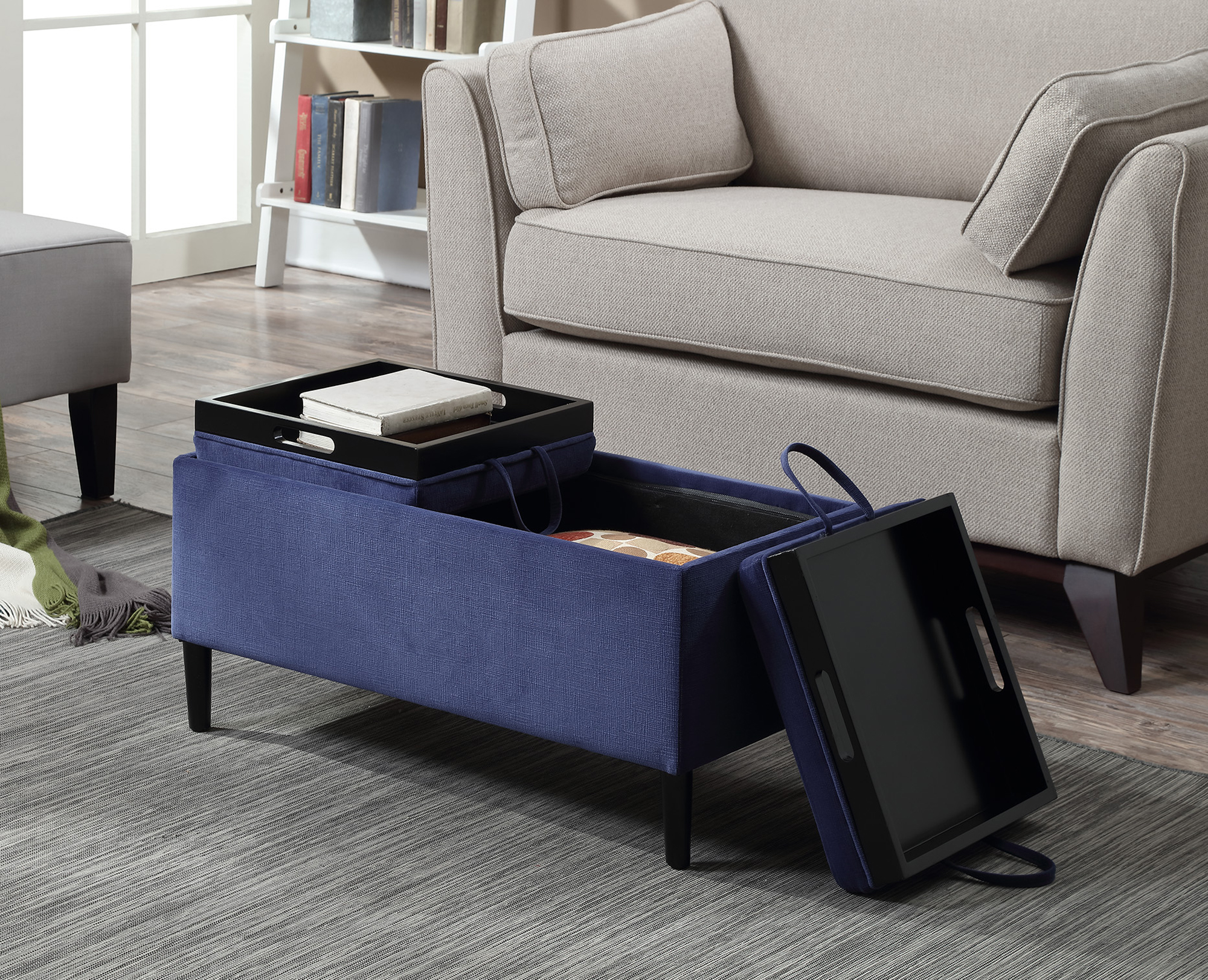 Convenience Concepts Designs4Comfort Magnolia Storage Ottoman with Reversible Trays, Dark Blue Corduroy - image 1 of 4