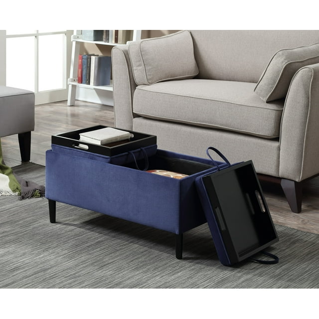 Convenience Concepts Designs4Comfort Magnolia Storage Ottoman with Reversible Trays, Dark Blue Corduroy