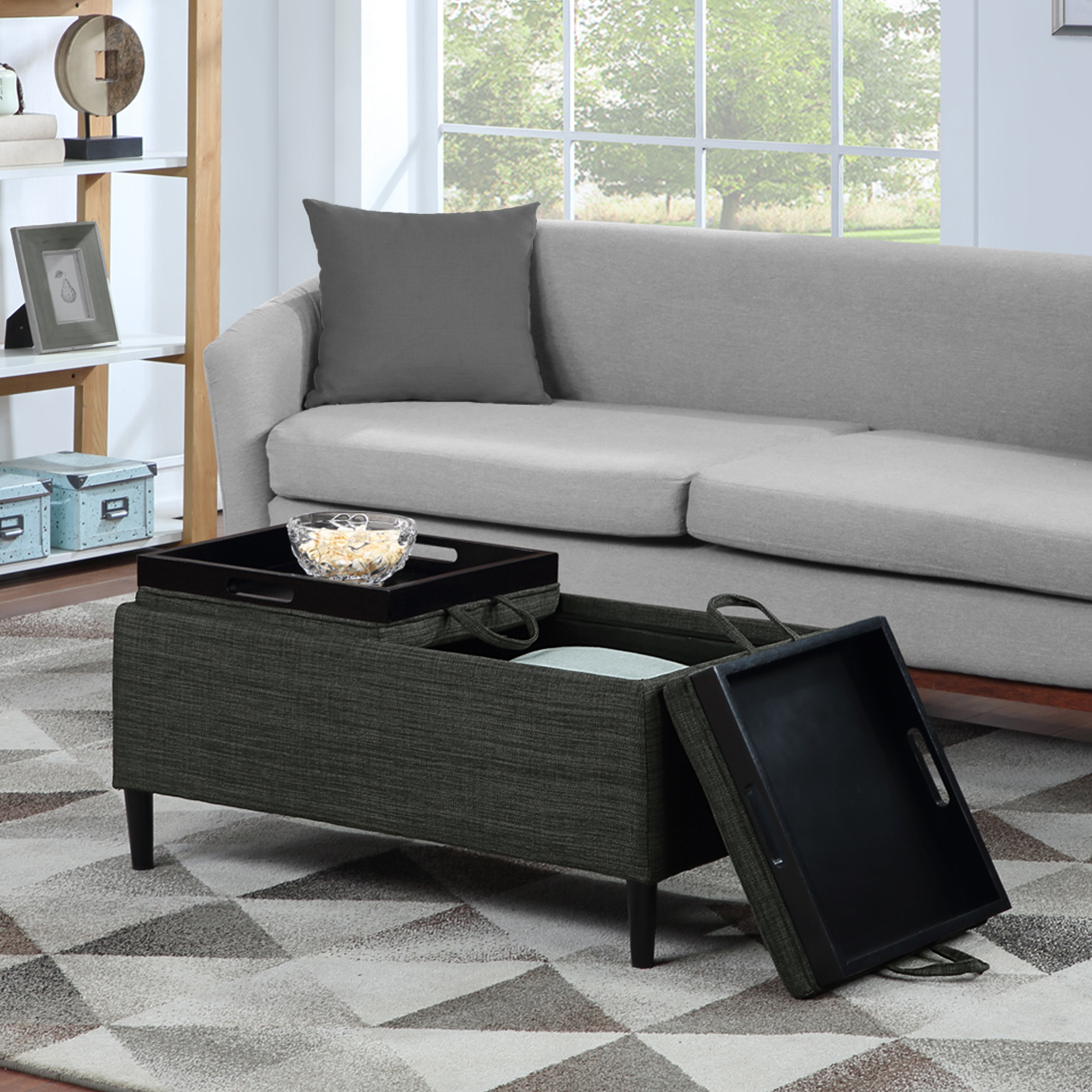 Convenience Concepts Designs4Comfort Magnolia Storage Ottoman with Reversible Trays, Dark Charcoal Gray Fabric - image 1 of 7