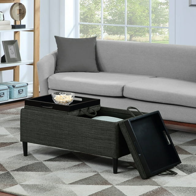 Convenience Concepts Designs4Comfort Magnolia Storage Ottoman with Reversible Trays, Dark Charcoal Gray Fabric
