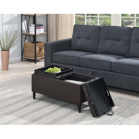 Convenience Concepts Designs4Comfort Magnolia Storage Ottoman with Reversible Trays, Espresso Faux Leather