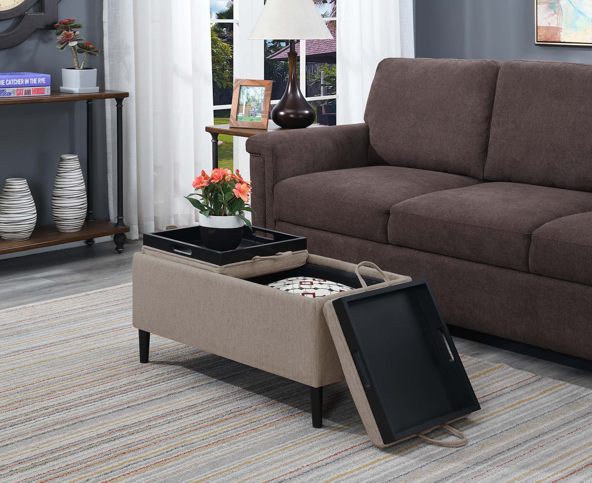 Convenience Concepts Designs4Comfort Magnolia Storage Ottoman with Trays - image 1 of 4