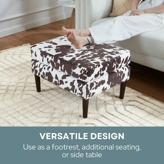 Designs4Comfort Marlow Mid Century Ottoman in Brown Cowhide Print Fabric