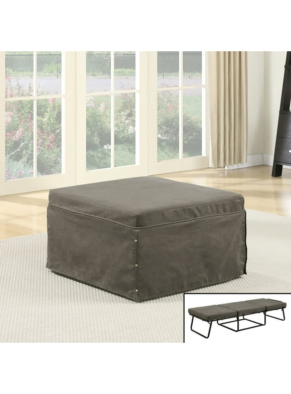Convenience Concepts Designs4Comfort Metal Folding Bed Ottoman, Taupe Microfiber